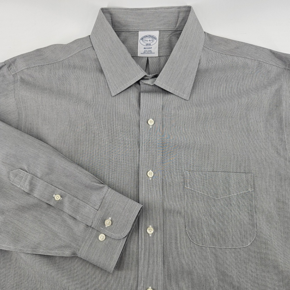 Brooks Brothers 1818 Regent Dress Shirt Mens 17.5 34/35 Grey Micro Stripe Cotton